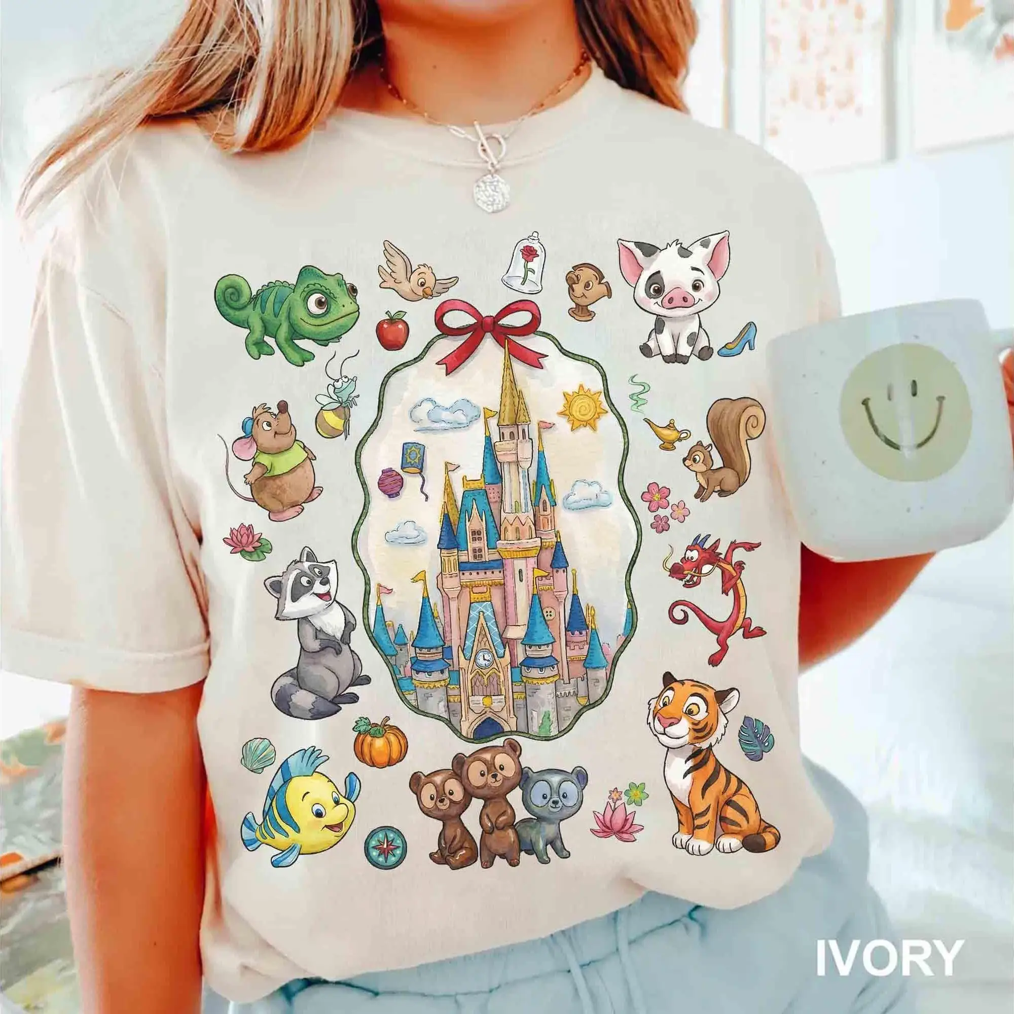 Camiseta Retro de las Princesas de Disney, Camiseta con Estampado de Lazo del Castillo Mágico, Reino Mágico, Linda Camiseta de Animales de Disney