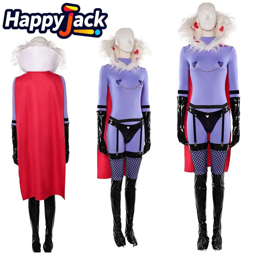 Disfraz de Valentino para mujer adulta, disfraz de Hotel de dibujos animados, fantasía, mono, capa, cinturón, trajes, disfraz de Carnaval y Halloween, traje de fiesta