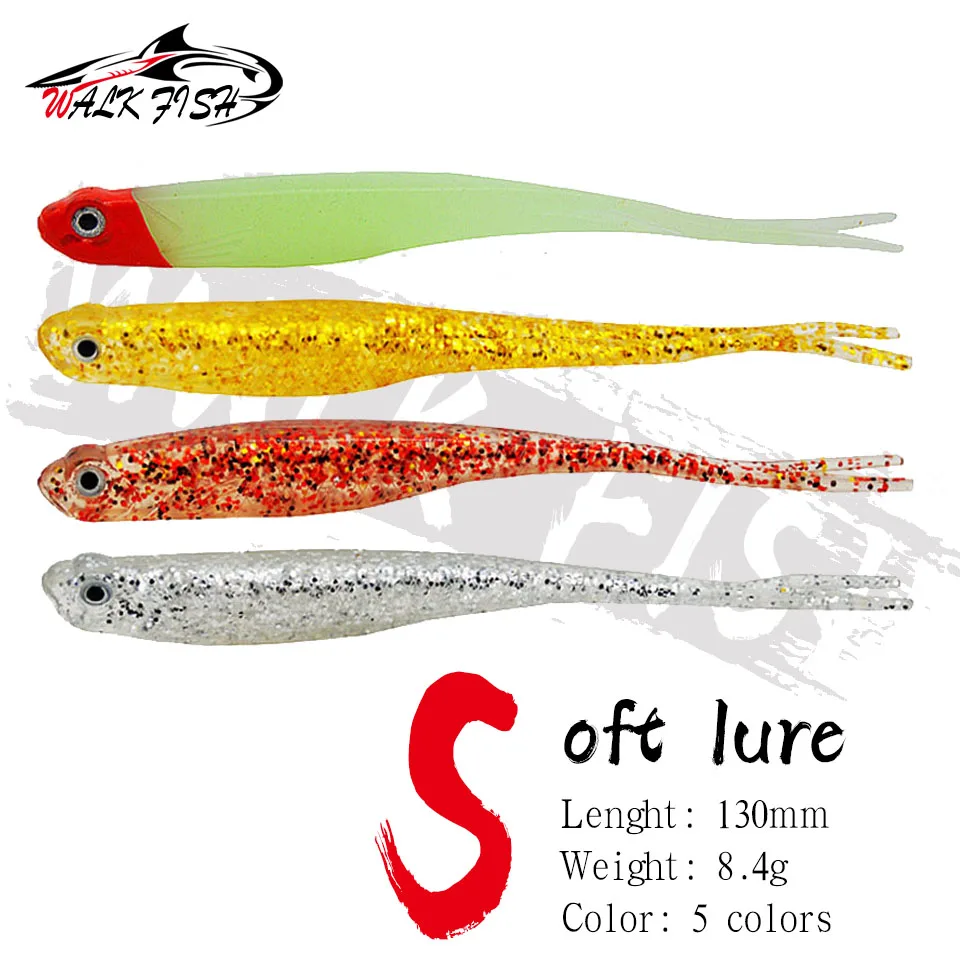 WALK FISH 4PCS NEW Fishing Lures Fork Tail Worm Lure Fish 13cm 8.4g Wobblers Carp Fishing Soft Lures Silicone Artificial Baits