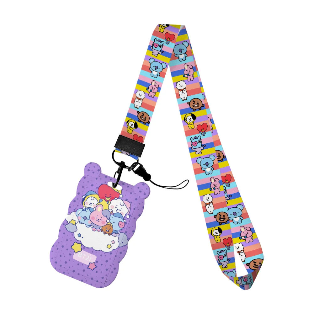 

B T Cute W Card Holder Protector Neck Strap Glitter Acrylic Reel Clip Badge Student Id Card Lanyard Holder Supporting Materials