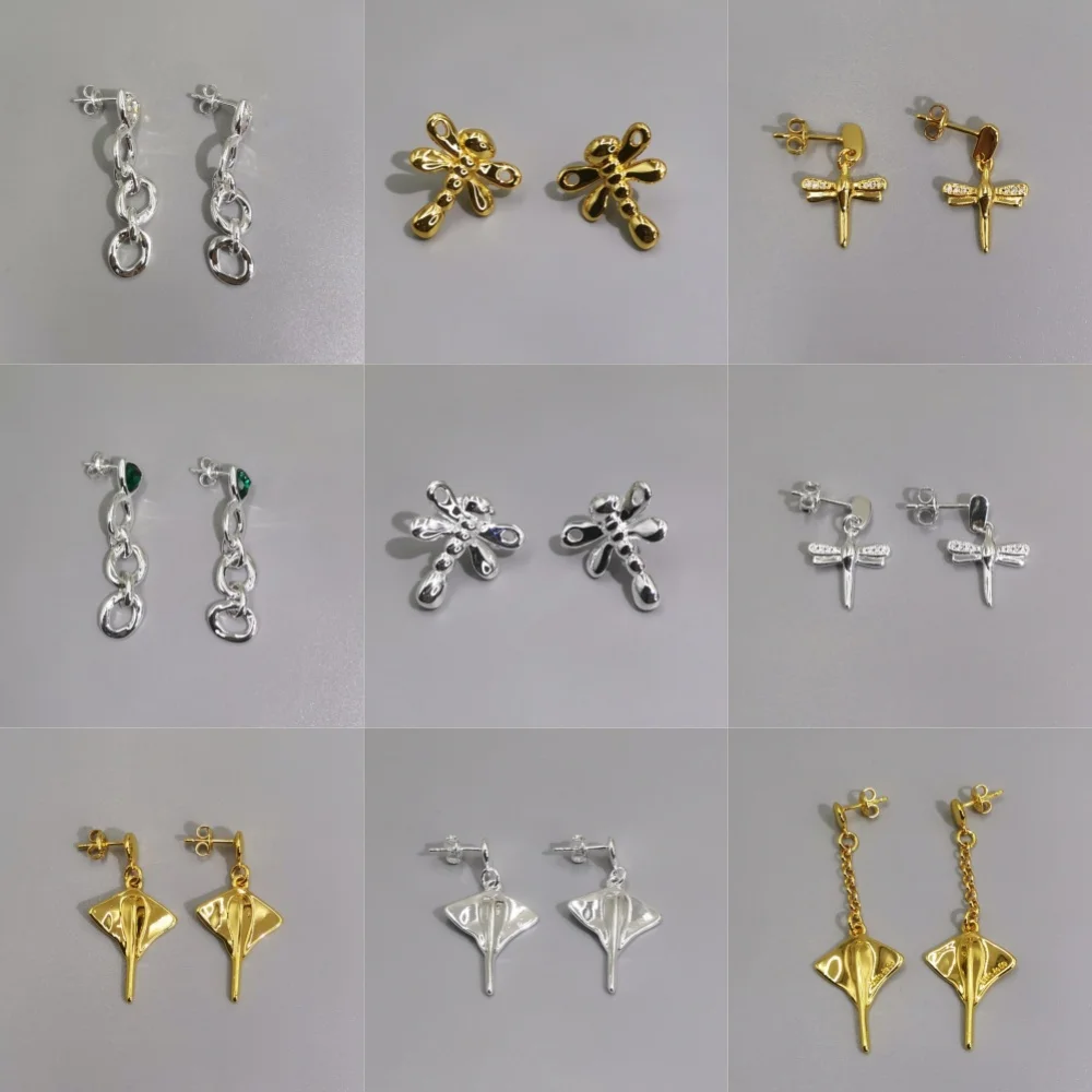 Insect ocean animal earrings, hollow chain and dragonfly stingray exaggerated earrings, women's trendy jewelry