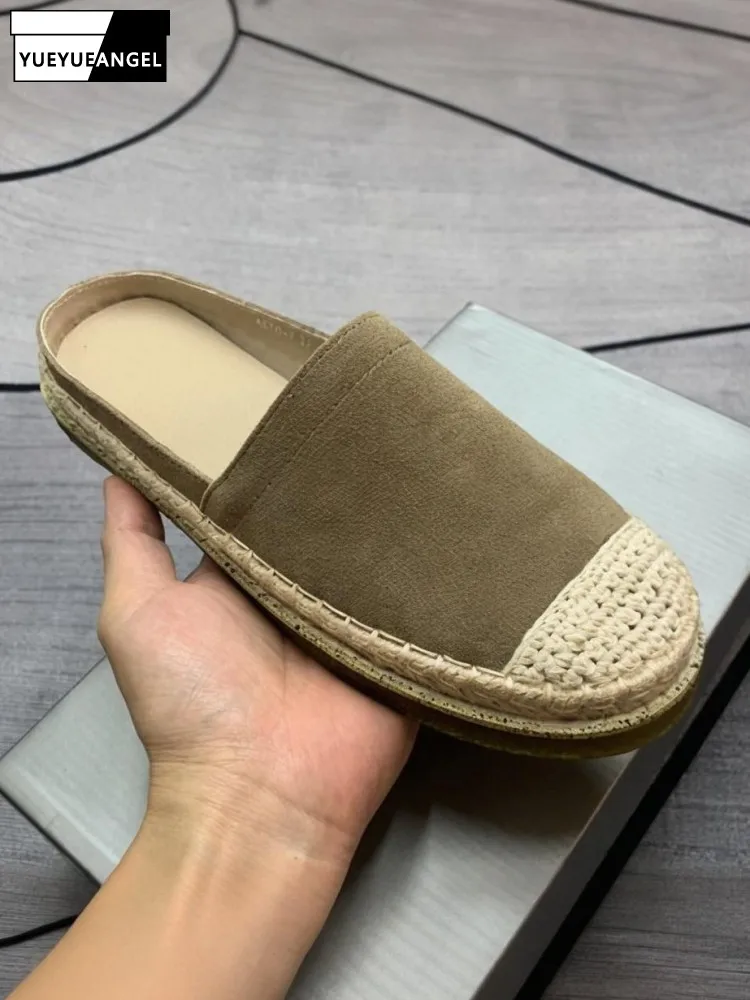 

Vintage Women Slippers Outside Spring Summer Mules Shoes Suede Round Toe Weave Platform Non Slip Female Casual Fisherman Shoes