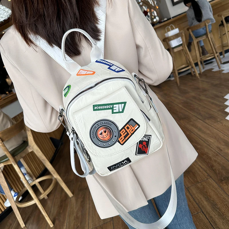 

Женский повседневный рюкзак в стиле ретро, модный значок с узором на плечо, школьная сумка для повседневных прогулок и небольшой рюкзак для путешествий