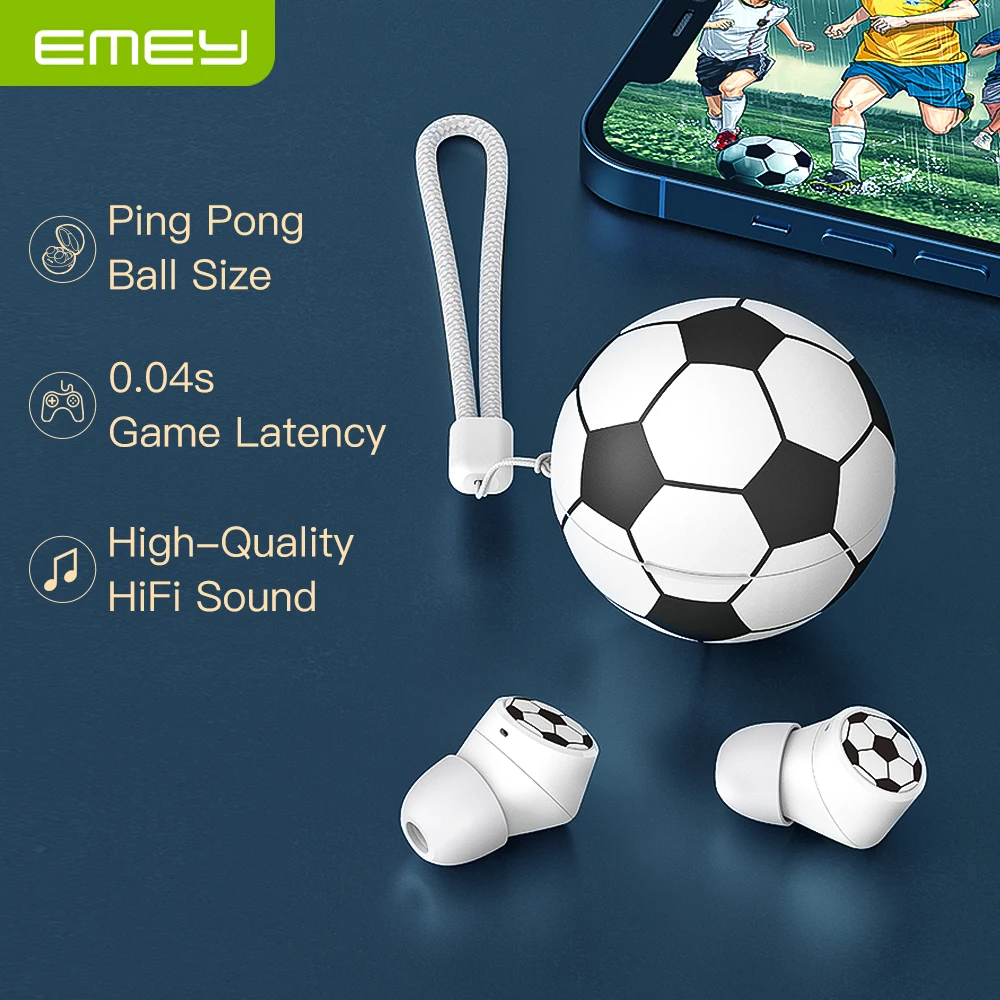 EMEY T5B Wireless Bluetooth Earphones Football Soccer Headphones Noise Canceling Gaming Low Latency Sports Waterproof Earbuds