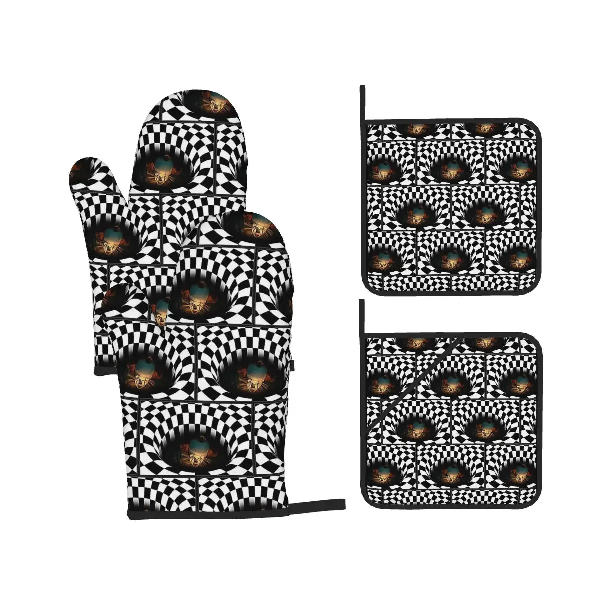 Halloween Welcome Horror Movie IT Pennywise Oven Mitts and Pot Holder Sets of 4 for Baking Cooking Resistant Non-Slip Gloves