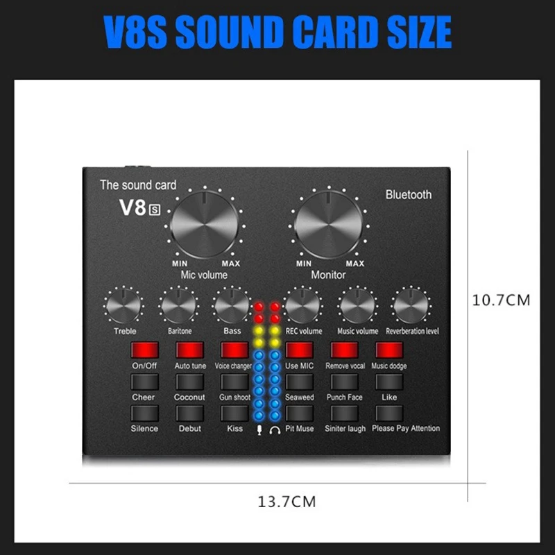 RISE-V8S لايف خارجي بلوتوث كارت الصوت الهاتف الذكي مغير الصوت 12 نوعا من المؤثرات الصوتية 4 تعديل للهاتف أندرويد IOS