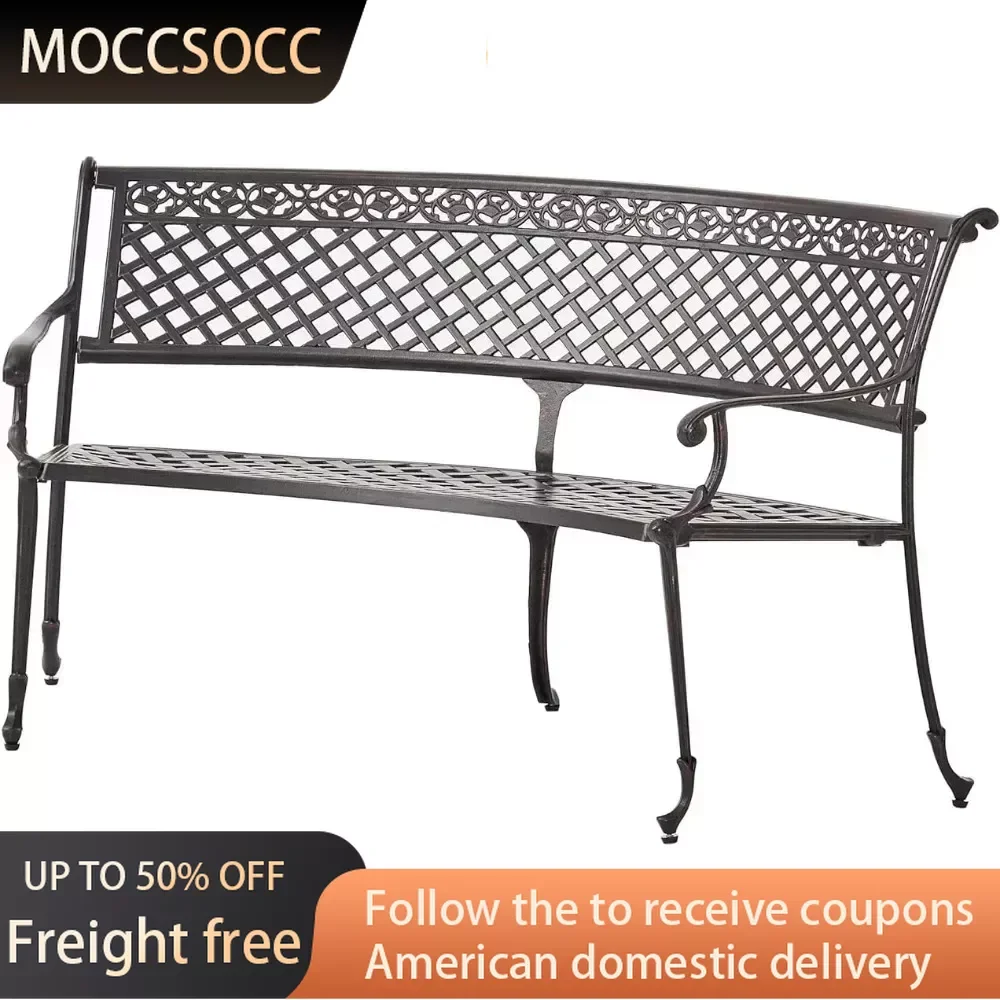 Sebastian Outdoor Antique Cast Aluminum Sector Bench Wooden Outdoor Furniture Set Patio Luxury Shiny Copper Garden Seating