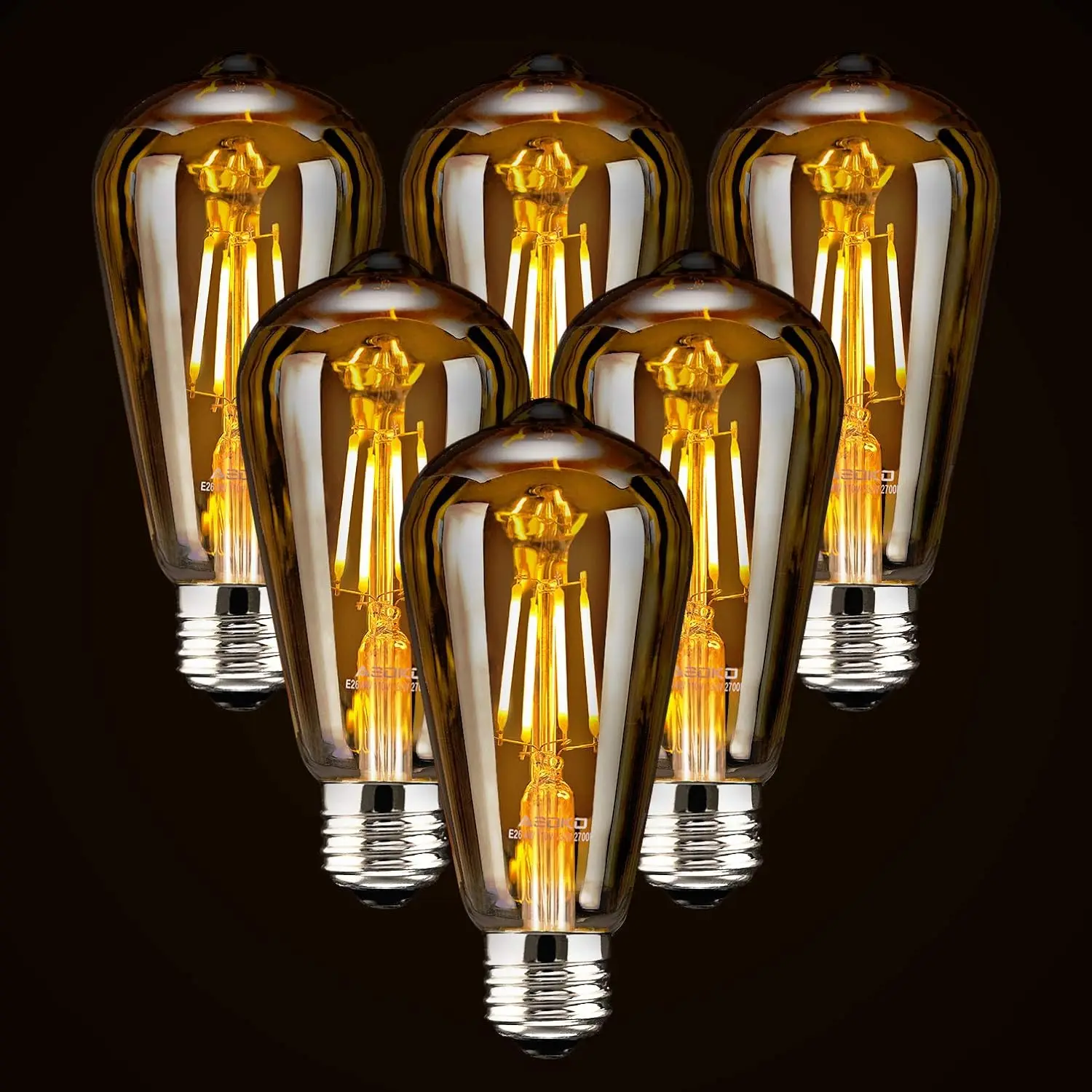 

Dimmable Edison Light Bulbs 4W, Warm White 2200K-2400K, ST64, E26 Base, 6-Pack
