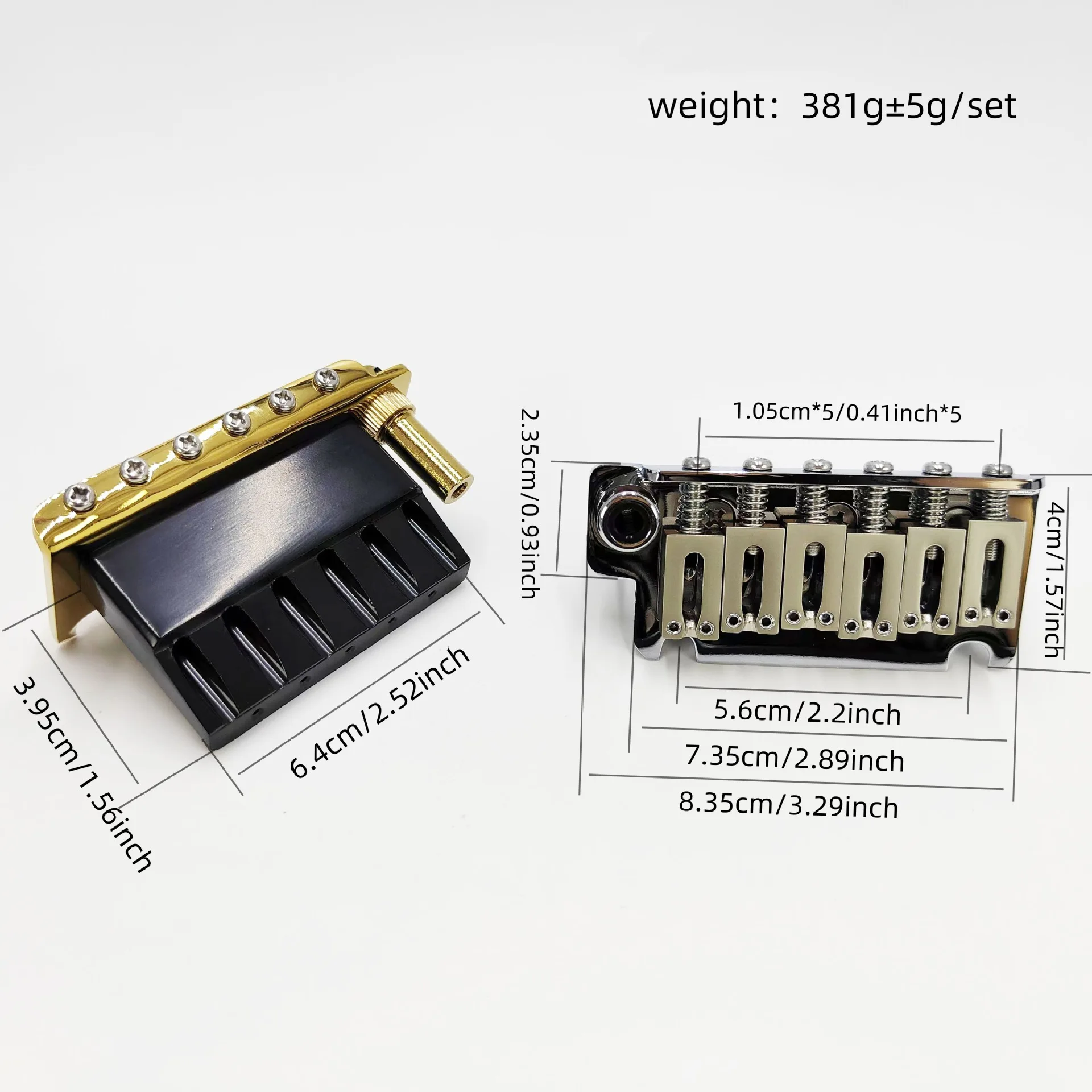 Electric Guitar 2-Point Double Locking Tremolo Bridge 10.5mm Spacing / Small Size Includes Baseplate & Pull Tailpiece