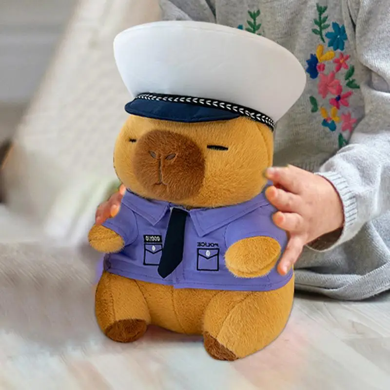 Soft Capybara Doll Cozy Policeman Capybara Plush Pillow Cute Soft Plush Capybara Plushie Stuffed Toys Capybara Stuffed Animal