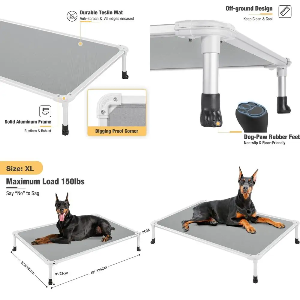 

Cooling X-Large Elevated Dog Cot - Silver Frame, Durable Mesh, Anti-Slip Feet, Suitable for Indoor/Outdoor, Grey CWC2003