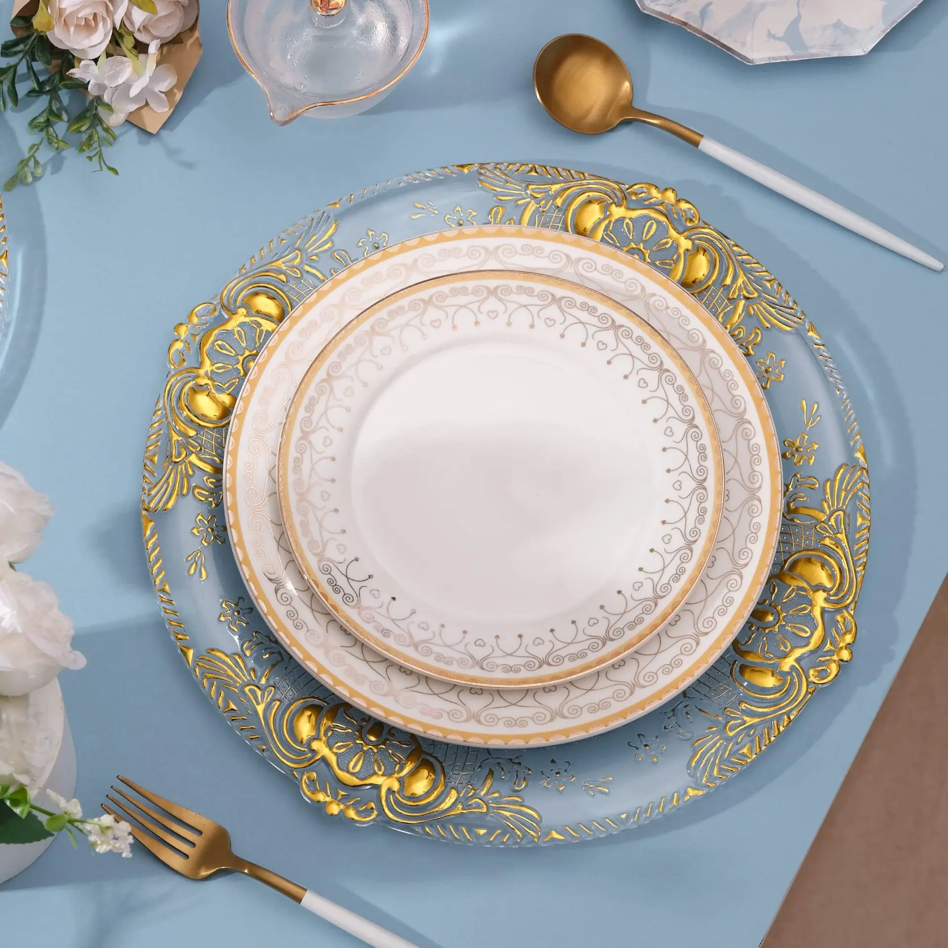 13Inches Crystal Charger Plate Plastic Decorative Service Plate Gold Silver Dinner Serving Wedding  Decor Table Place Settin image 4