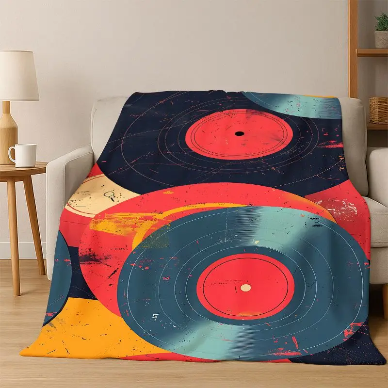 Retro Vinyl Record Music DJ Tape Flannel Blanket Soft Warm Blanket Throw Blanket for Bedroom Living Room Bed Travel Picnic Gift