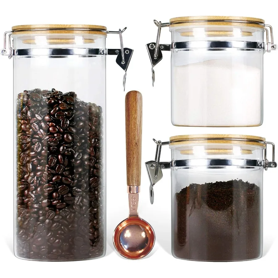 

Urban Green Borosilicate Glass Storage Jars with Airtight Locking Clamp Lids for Kitchen and Pantry Organization Set of 3 Inclu