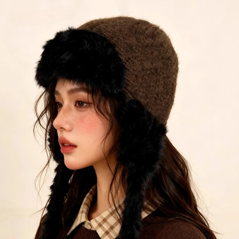 القبعات القطيفة للنساء الشتاء الربط اللون نقطة سدادات حماية الأذن محبوك قبعات الانتحاري الدافئة قبعات ليو فنغ #3