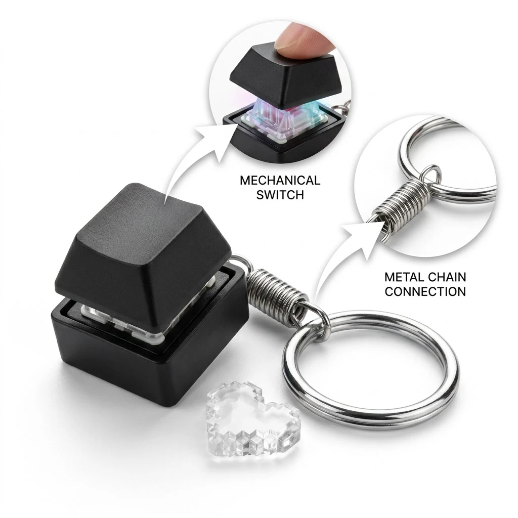 Colorful RGB Mechanical Keychain Tester Fingertip Relax Keyboard Toy Internet Cafe Break Stress Relief Play