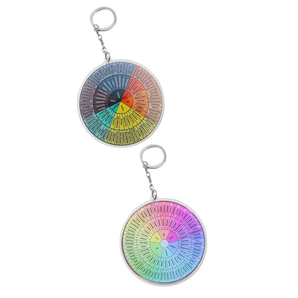 2 Pcs Psychological Emotional Key Rings Emotions Wheel Keychain Craft Double Sided Feeling Metal Feelings