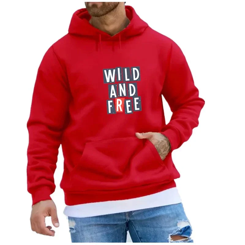 Wild And Free Design Men's Classic Hooded Hoodies Autumn Oversize Sweatshirts Simple Comfortable Hoody Street Soft Pullover