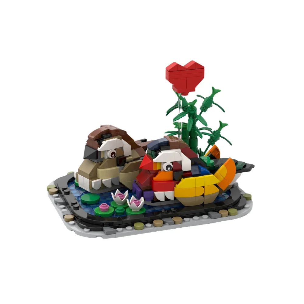 MOC-100857 Valentijnsdag Mandarijn Eend Bouwstenen Kit 520 Eeuwige Liefde Twee Vogels Model Diy Lovers 'Festival Speelgoed Cadeau