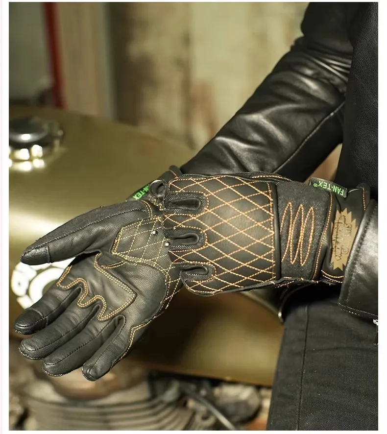 

Uglybros Winter Retro Motorcycle Gloves Motorbike Waterproof Leather Touch Screen Vintage Locomotive Driving Gloves