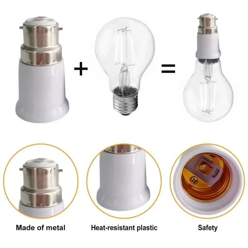 652F Tornillo tornillo Lámpara lámpara Adaptador bombilla a prueba calor B22 a E27 Cabezal conversión