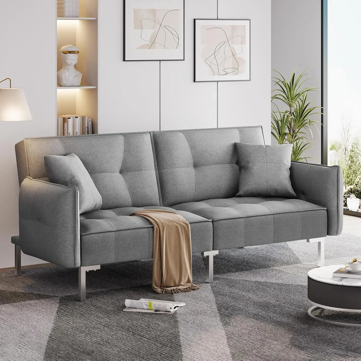 Sleeper Sofa Couch Bed Convertible Sofa Modern Futon Couches Sofas Bed Fold Up and Down Linen Fabric Recliner Couch