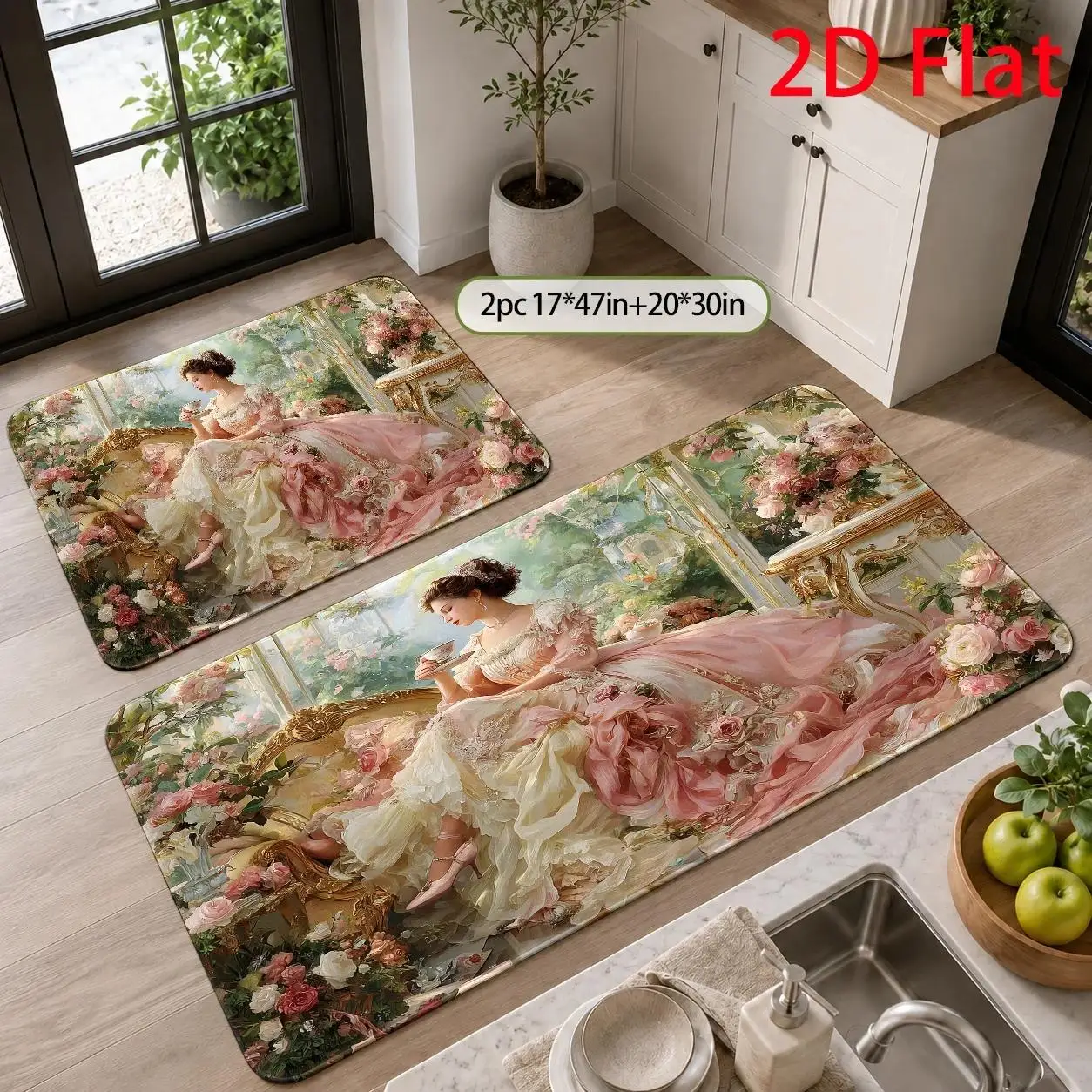 Large Printed Vintage Floral Painting Doormat Polyester Art Mat Luxury Home Decor Entryway Rug Classical Renaissance Scene Bathr