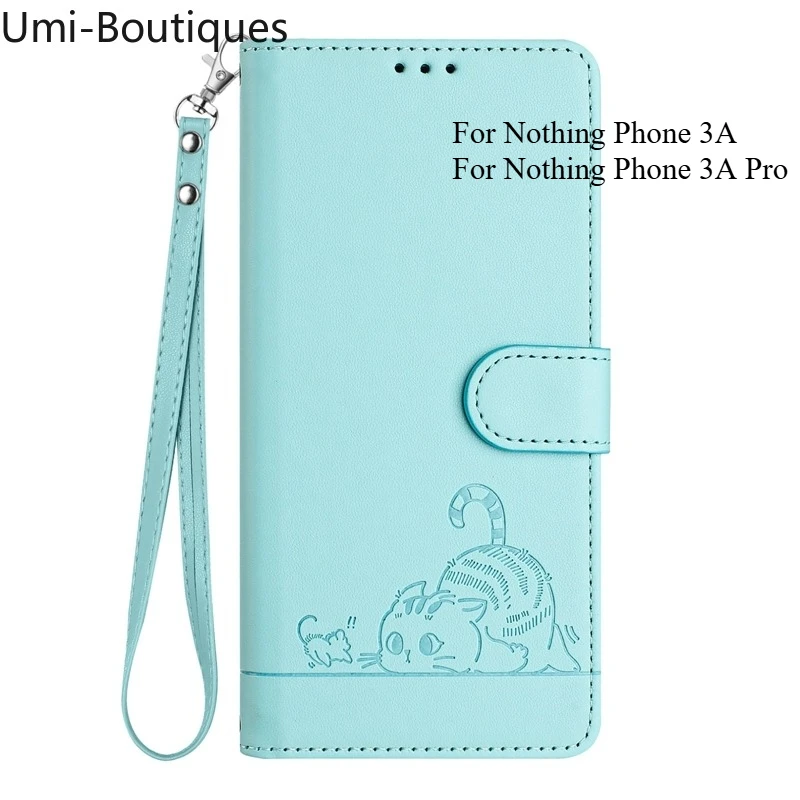

Чехол для телефона Nothing 3A Pro, кожаный кошелек, противоугонный чехол с кистью для телефона Funda Nothing Phone 3a Phone3A Pro, чехол Cute Cat Etui