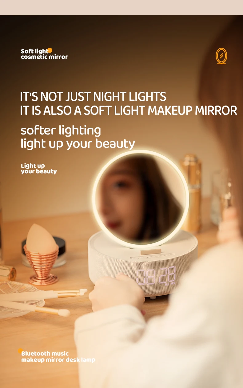 Imagem -06 - Vanity Mirror Digital Despertador Alto-falante Bluetooth Rápido Carregador sem Fio para Iphone 14 13 12 Dimmable Display Led Novo 2023