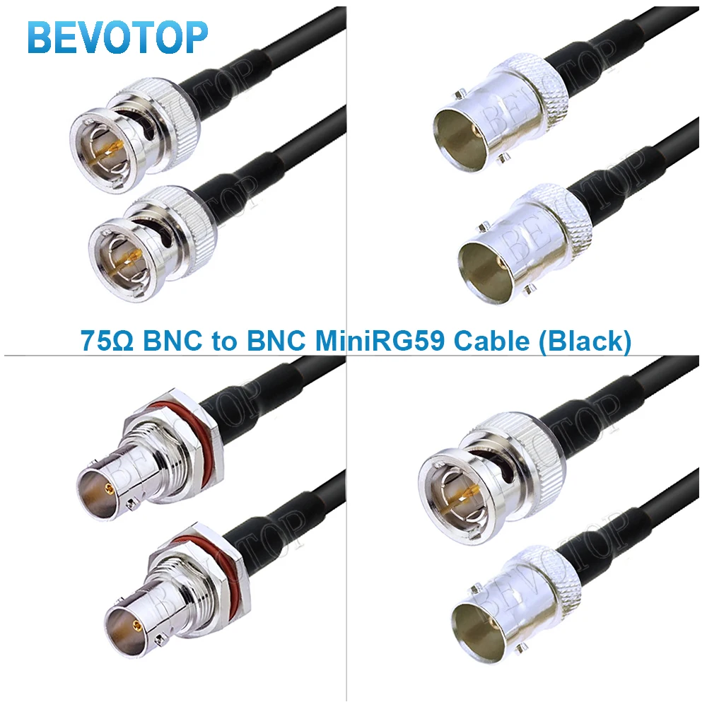 1PCS 75Ohm HD SDI BNC Male to BNC Female Black Mini RG59 Cable 75-2.5 1855A Pigtail for HD-SDI/3G-SDI/4K Video Camera CCTV