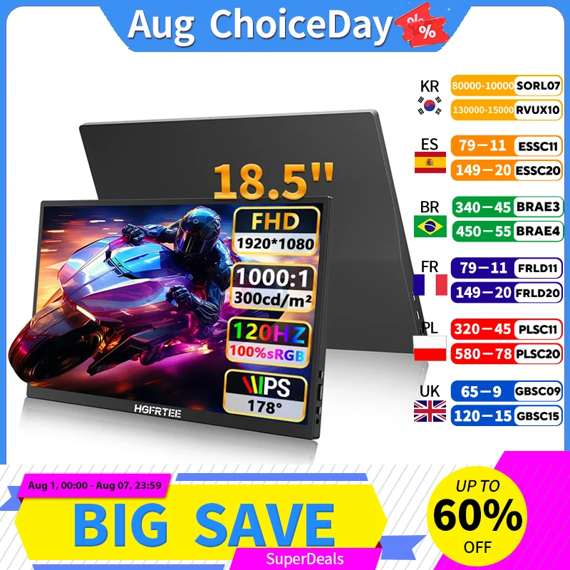 HGFRTEE 18.5 Inch 120Hz Monitor 300Cd/m 100% SRGB Gaming PC Computer Display Mini HDMI-Compatib/Type-C For PS4/5 Xbox Switch