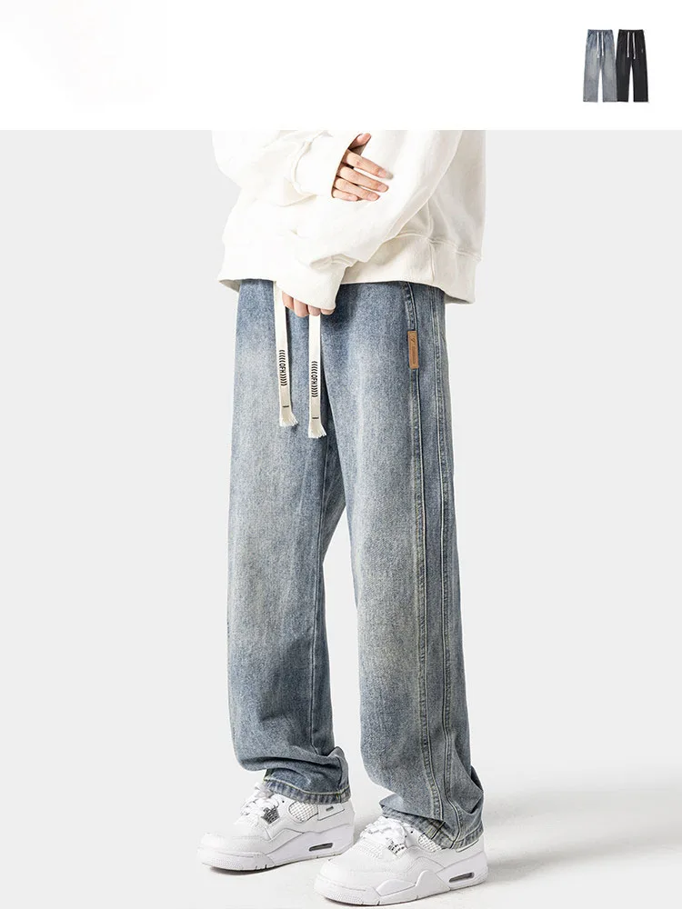 

American High Street Vintage Straight Leg Men's Jeans Spring Autumn New Trend Loose Wide Leg Versatile Long Pants