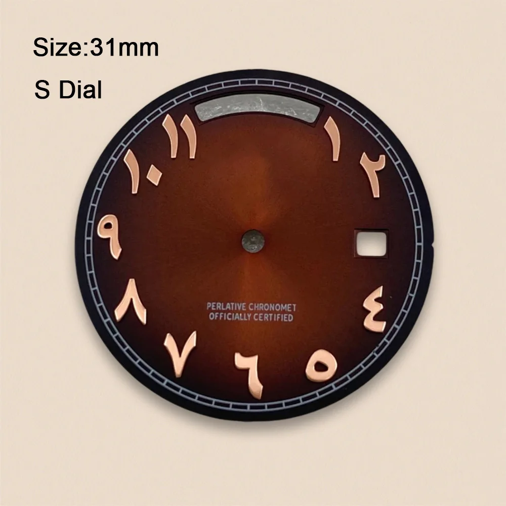 31mm S Logo Dial Day And Date Arabic Numerals Sunray Dial Fit 8285 Movement Watch Modification Accessories ﻿