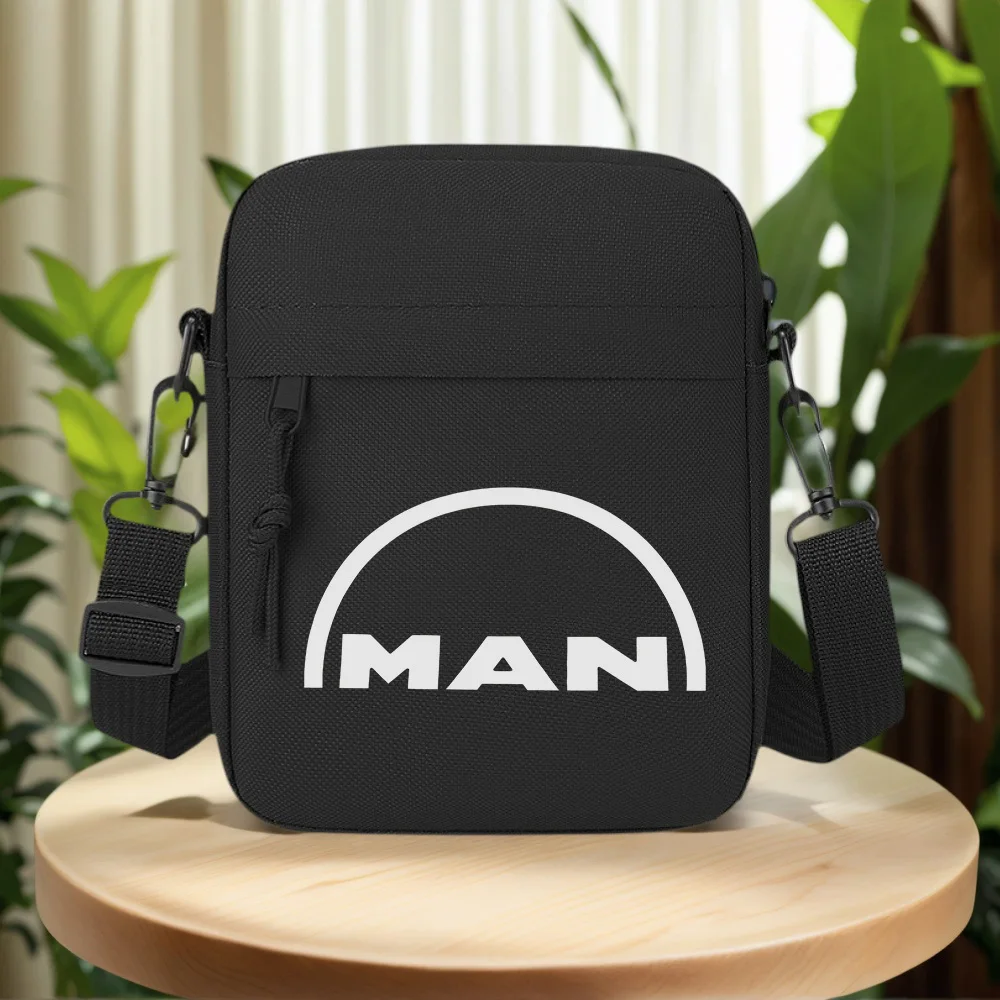 White arch shape and text MAN Men Crossbody Bag Single Shoulder Women Cartoon Anime Film Printing Design Unisex