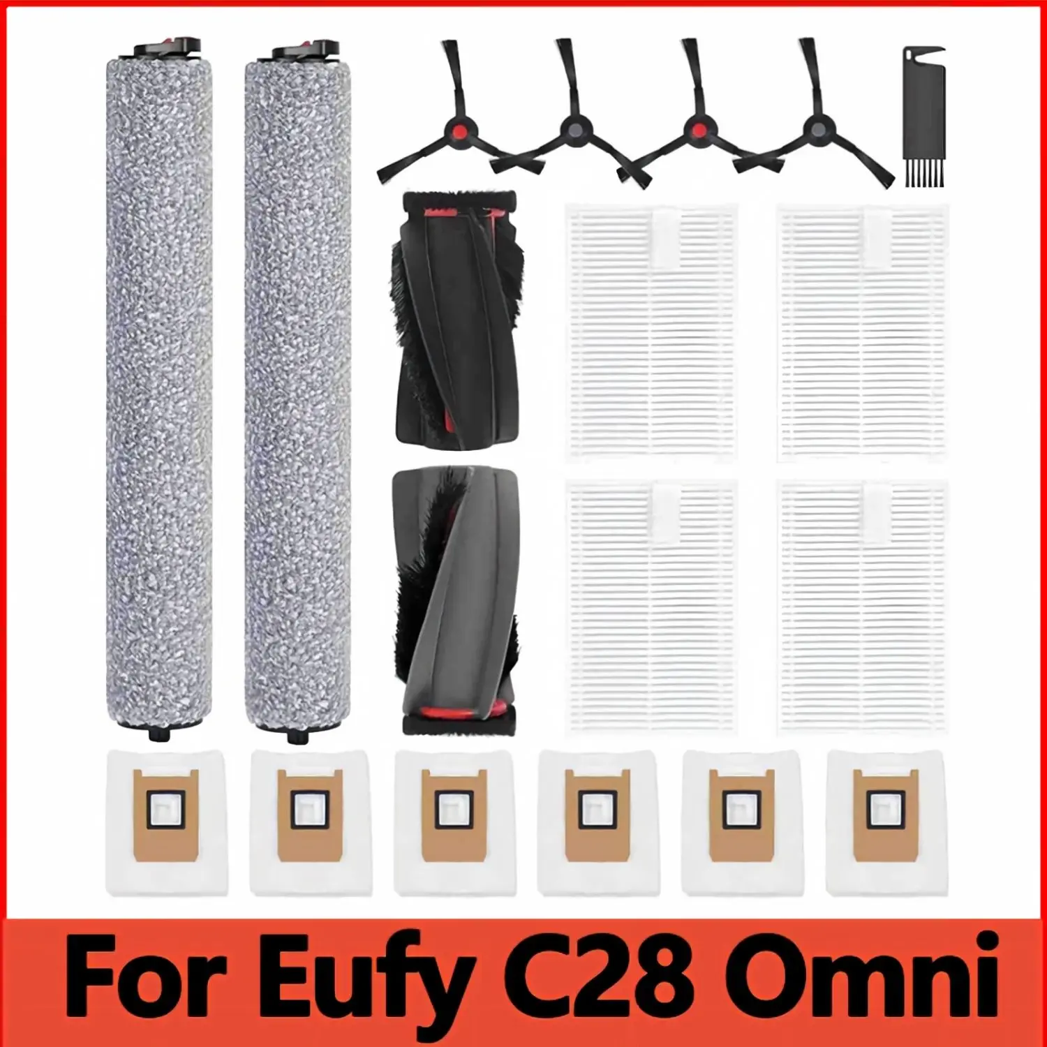 Replacement Parts for Eufy C28 Omni / Eufy C28 Robot Vacuum Cleaner Accessories Main Side Brush HEPA Filter Dust Bag Mop Rollers