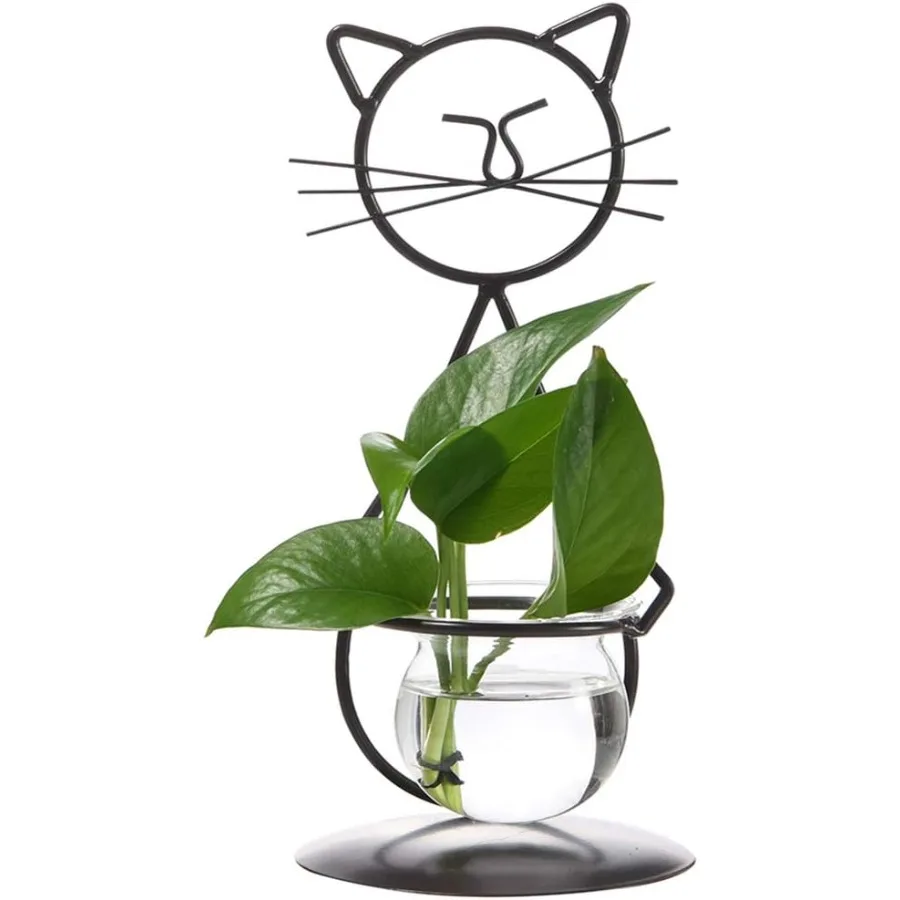 

Desktop Glass Planter Vase Holder Modern Creative Cat Plant Terrarium Metal Stand for Hydroponics Plants Home Garden Wedding Dr