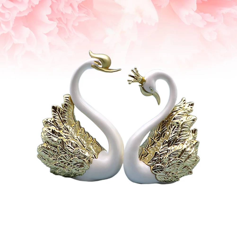 

2Pcs Swan Shaped Cake Topper Golden Ornament for Table Decor DIY Miniature Garden Shadowbox Scene Swan Figurine for Decoration