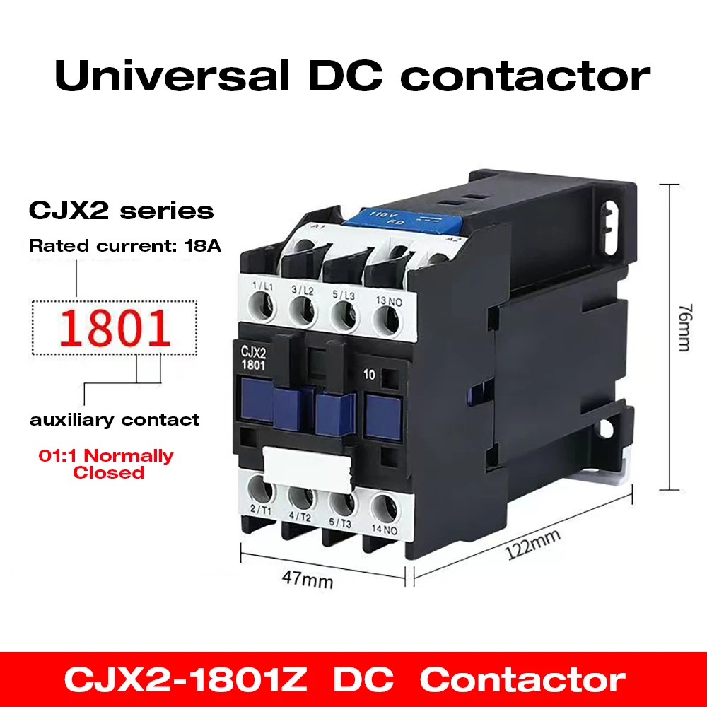 

CJX2 1801 DC Contactor Voltage DC12V-220V 9A 50/60Hz Magnetic Contactor 3 Phase 3 Pole Normal Open Contactor Cjx2 Dropshipping