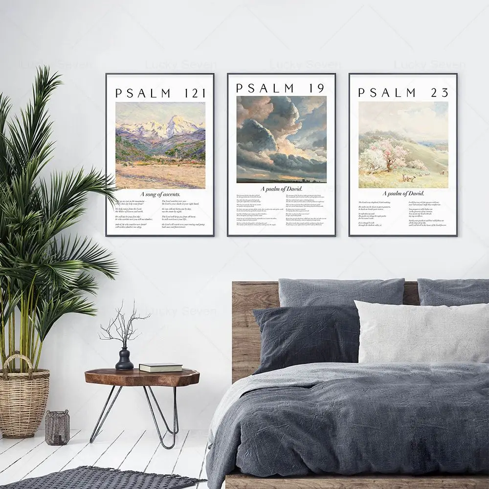 Scripture Psalm Collection Monet Van Gogh Famous Watercolor Painting Print Bible Verse Canvas Poster Christian Home Wall Decor