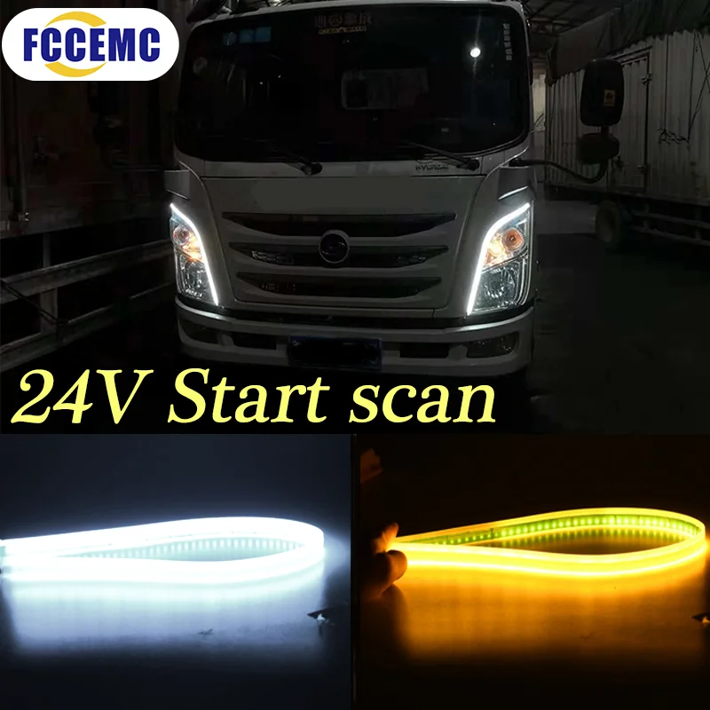 2pcs 24V Start-Scan LED Car DRL Daytime Running Lights Waterproof Soft Day Light Turn Signal Lamp for Truck Headlight Assembly