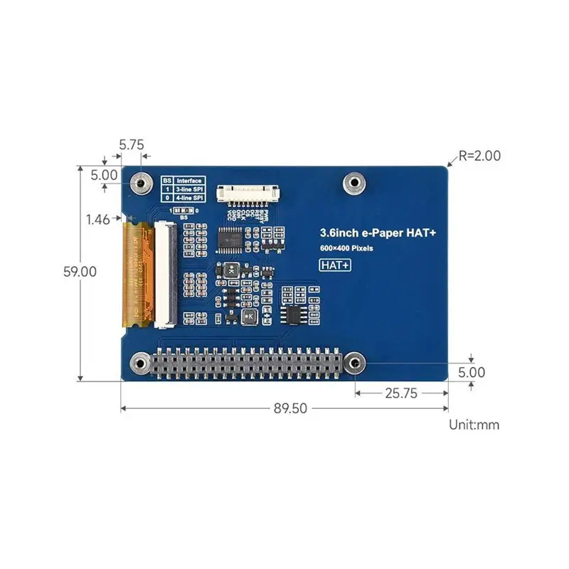 Módulo de Tela BTLIFE-E-Paper HAT+ E-Ink Colorido Completo 600X400 com Interface SPI para Raspberry Pi, Painel E-Paper de Baixo Consumo de 3.6 polegadas