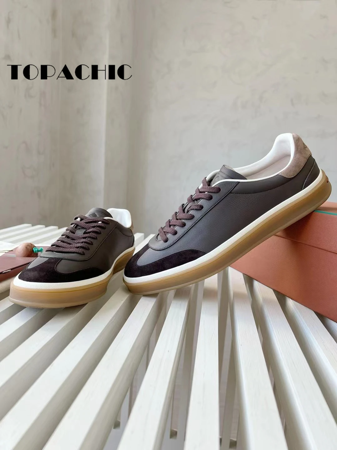 1.4 LP TOPACHIC Men\'s Casual Shoes Lace-Up Round Toe Genuine Leather Soft Comfortable Vulcanize Shoes