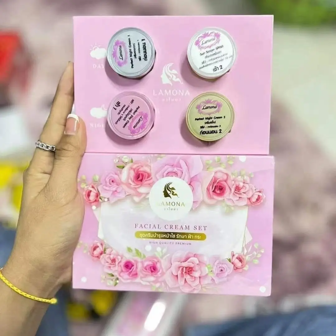 Thailand LaMONa Face Cream Set 4pcs with Whitening Freckle Removal Cream Day Night Moisturizer for Acne Sensitive Skin Skincare