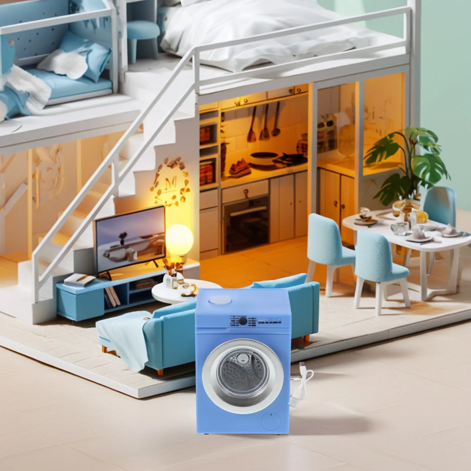

1:12 Scale Mini Washing Machine Dollhouse Layout Prop Rechargeable Function Rotatable Drum Miniature Home Decor Appliance