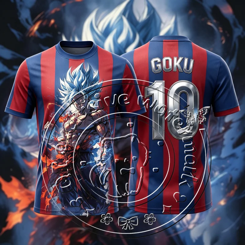 Vertical Stripe Blue Hair Goku 3D Print Soccer Jersey Summer Unisex GOKU No.10 Football Trendy Anime Streetwear Sports Top
