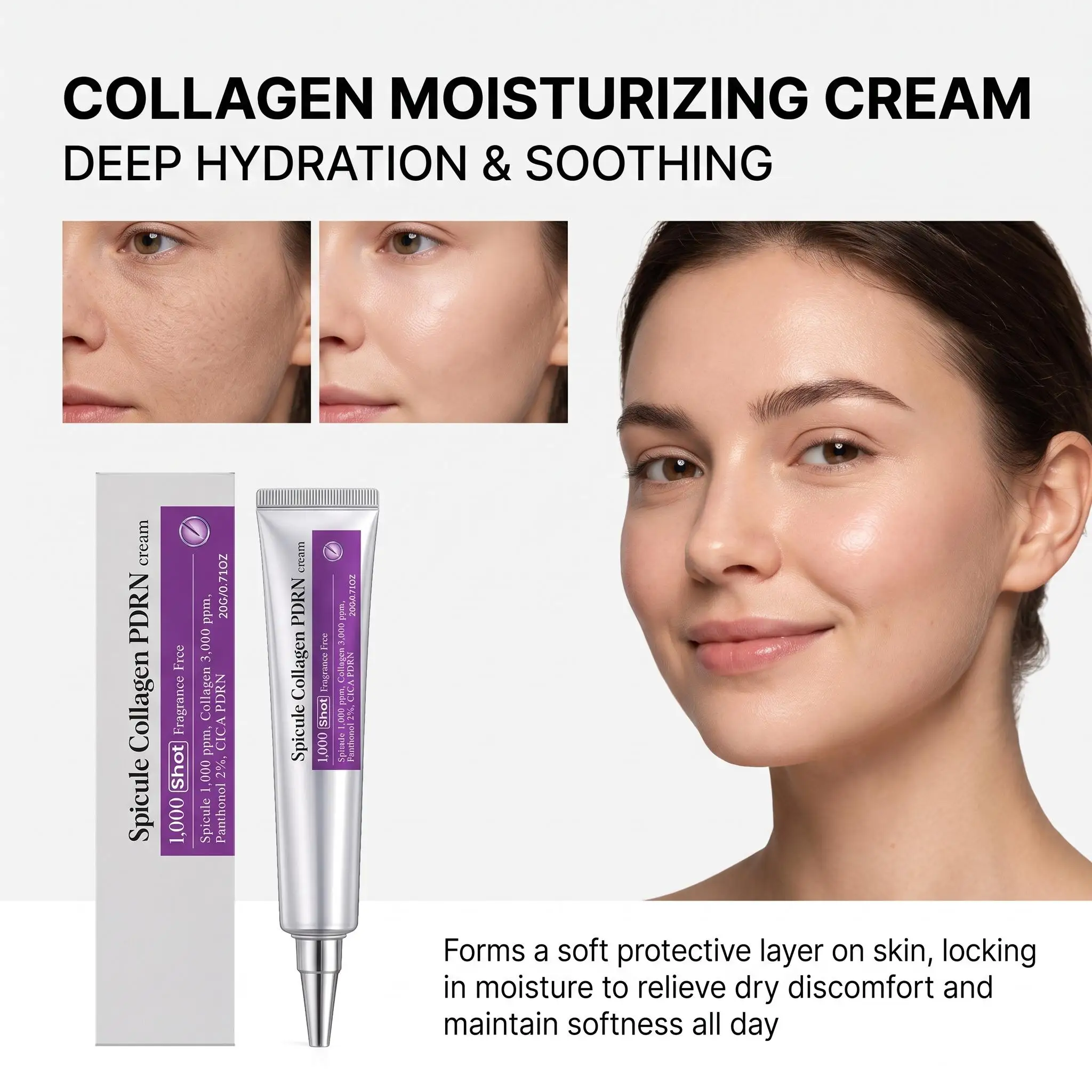 Collagen PDRN Volume Booster Serum Cream for Plump-Looking Skin,Smooth Wrinkles Enhance Elasticity,PDRN Firming Cream with CICA