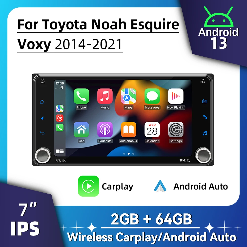 راديو أندرويد للسيارة الوسائط المتعددة 2 Din مقاس 7 بوصات لسيارة Toyota Noah Esquire Voxy 2014-2021 وحدة Carplay اللاسلكية التي تعمل بنظام أندرويد وحدة رأس ستيريو GPS
