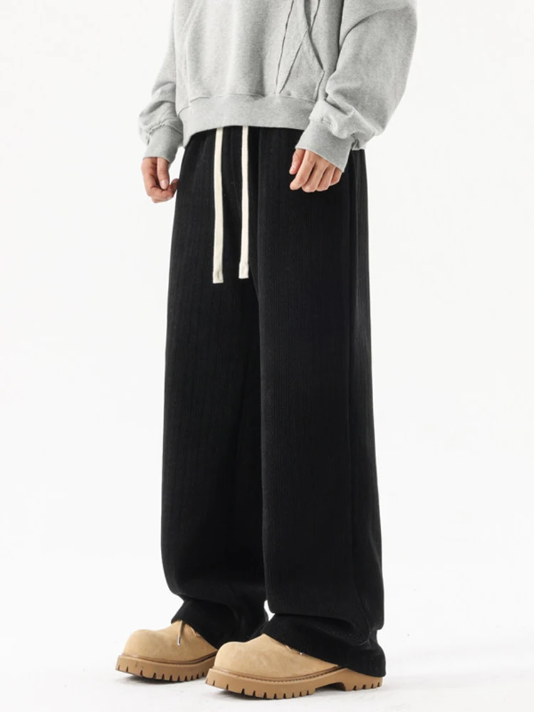 

Men's Winter Thiened Fce Lined Drapey Straight Leg Casual Pants Corduroy Wide Leg Trousers Faionable Loose Fit Trousers