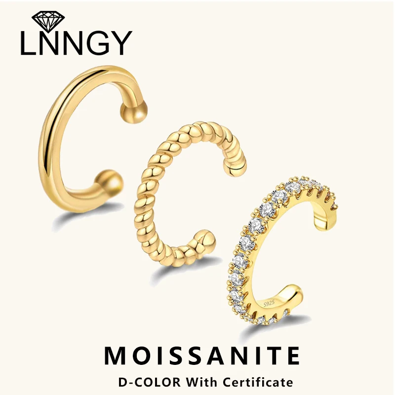

Lnngy 3pcs/set Moissanite Earcuff Original 925 Sterling Silver Clip Earrings For Women Non-Piercing Cartilage Earring Jewelry