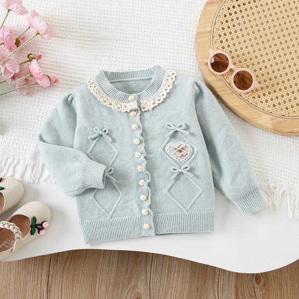 Girls Sweater Top Outerwear Fall Winter New Little Girl Cute Stylish Sweet Bow Knot Kids Knit Cardigan
